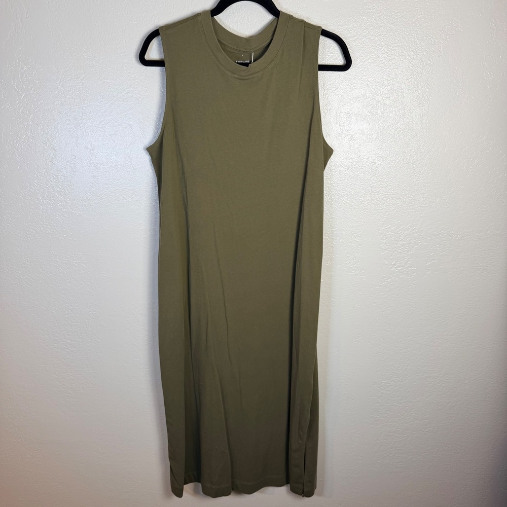 New Everlane Women L Weekend Tank Dress Olive Organic Cotton Midi Minimalist